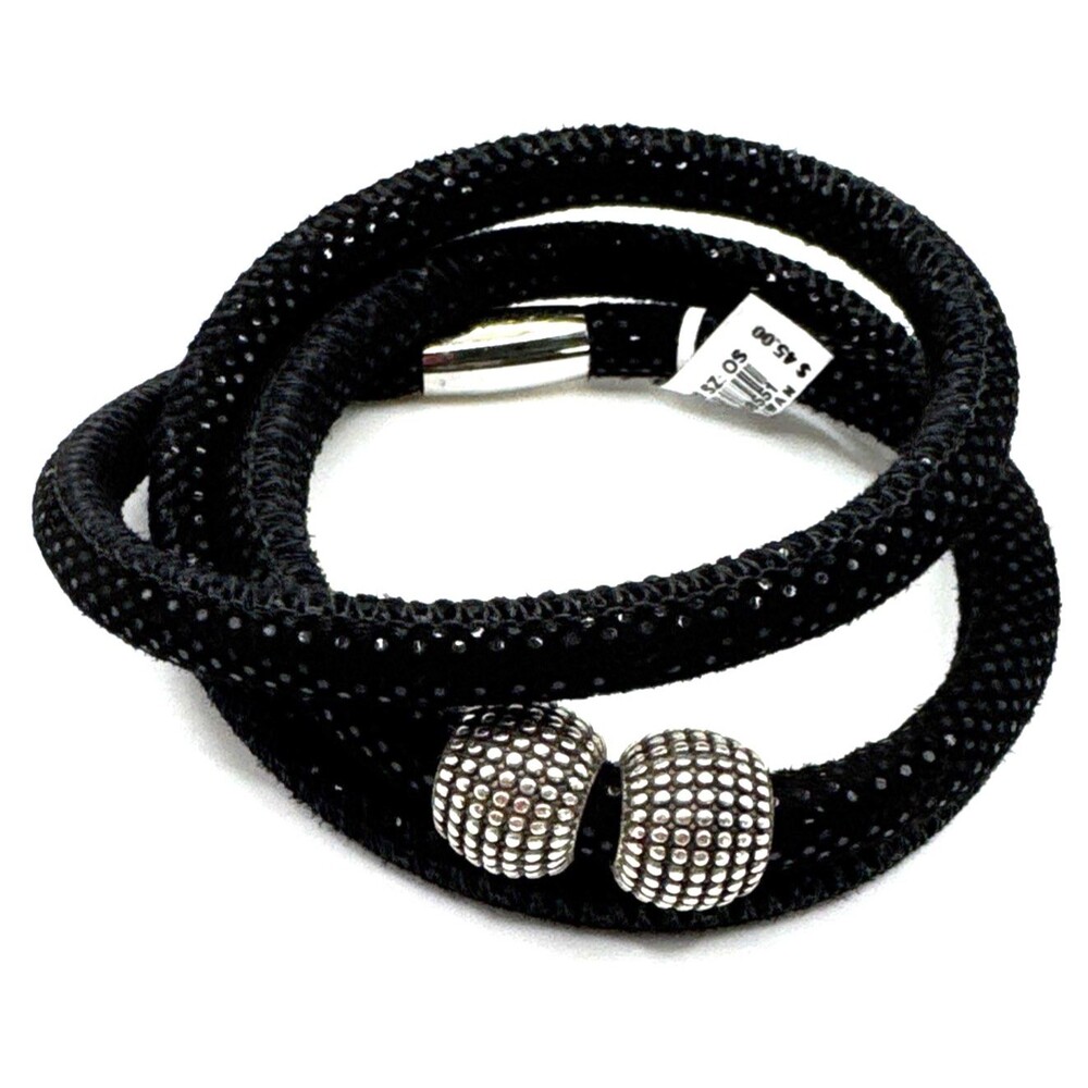 Brighton Woodstock Black Sparkle Triple Bracelet 23in NWT + Mystique Beads